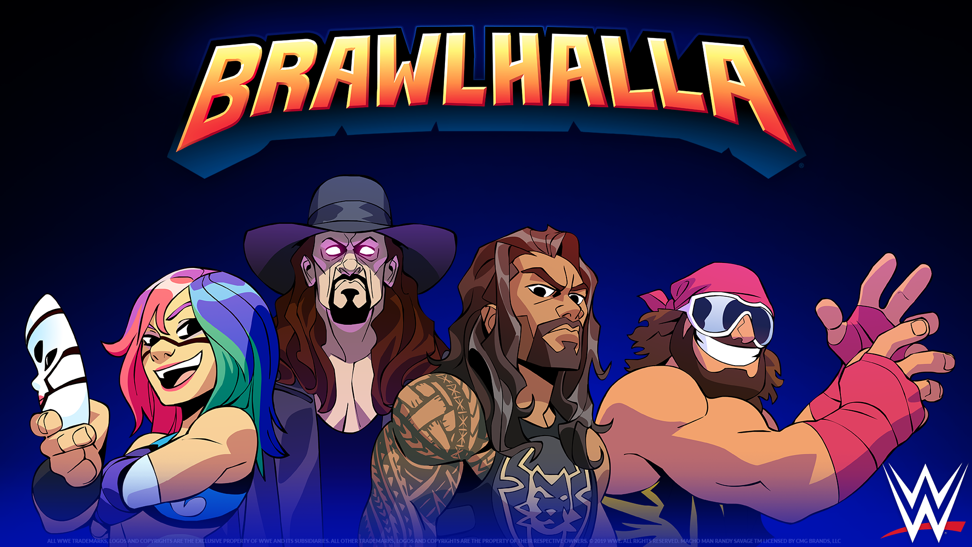 MACHO MAN RANDY SAVAGE, UNDERTAKER, ASUKA Y ROMAN REIGNS SE UNEN A BRAWLHALLA